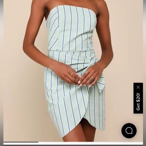 Lulu's Mint Green Strapless Striped Wrap Mini Dress